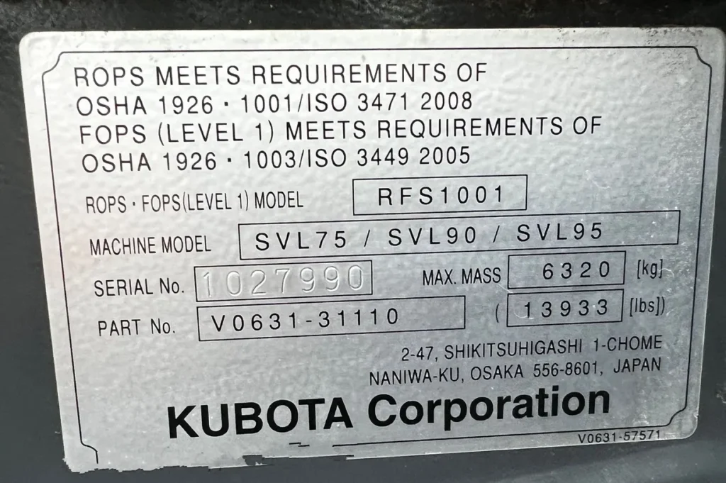 2020 Kubota SVL95-2S tracked skid steer loader
