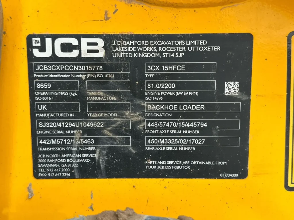 2022 JCB 3CX 15HFCE backhoe