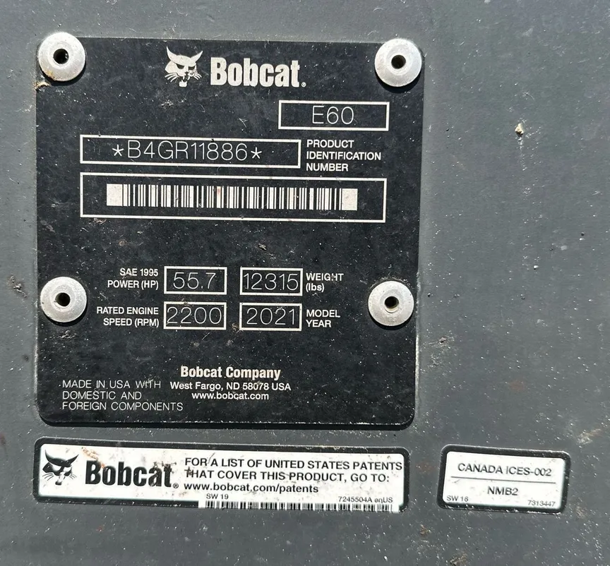 2021 Bobcat E60 mini excavator